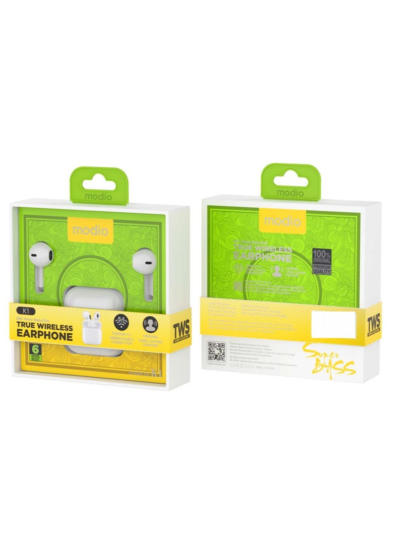 Modio K1 Wireless Bluetooth Earbuds With High Bass Sound Quality and Touch Control Compatible With all iOS Devices - Image 4