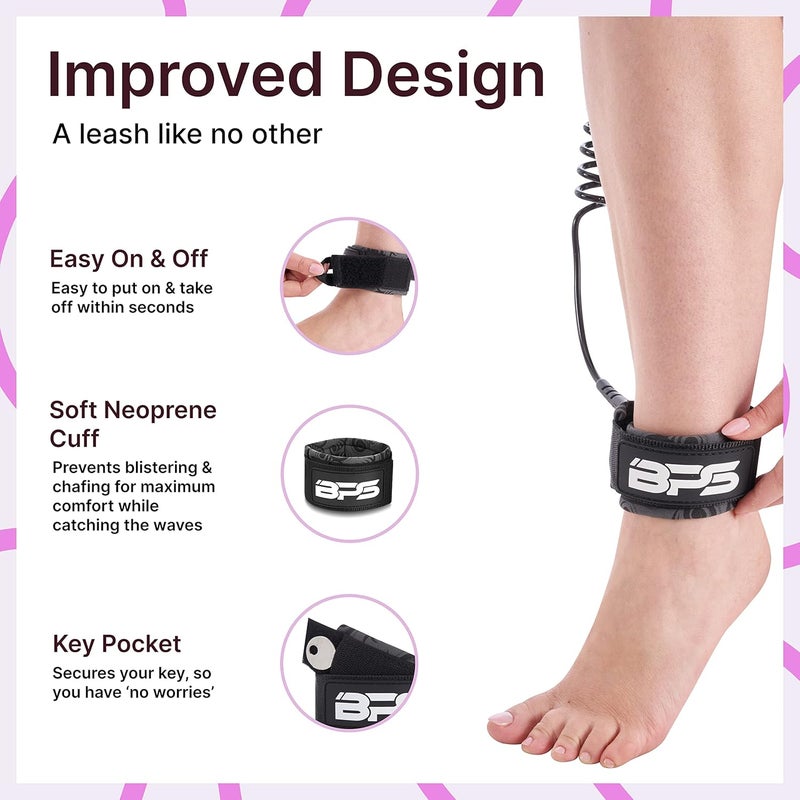 BPS New Zealand ‘Ultralite’ Coil SUP Leash Paddleboard Ankle Leash, 10ft Coiled Legrope Strap Quick Release Tab Longboard Surfboard Stand-up Paddleboard Accessories - Image 4