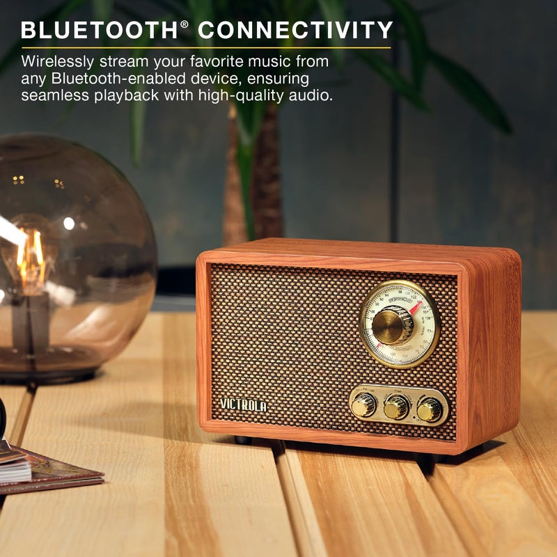 Victrola Willow â€“ Retro Wood Bluetooth Radio with Built-in Speakers: Elegant & Vintage Design, Rotary AM/FM Tuning Dial, Bass & Treble Control, Wireless Streaming (Espresso) - Image 3