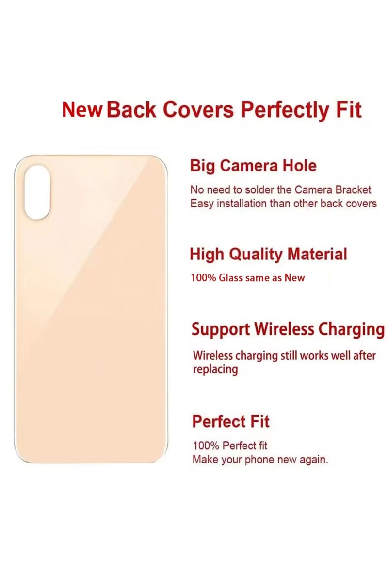 erorex Black Back Glass For iPhone X 5.8 inch Back Glass Panel Battery Cover Big Hole Camera Rear Glass For - Image 5
