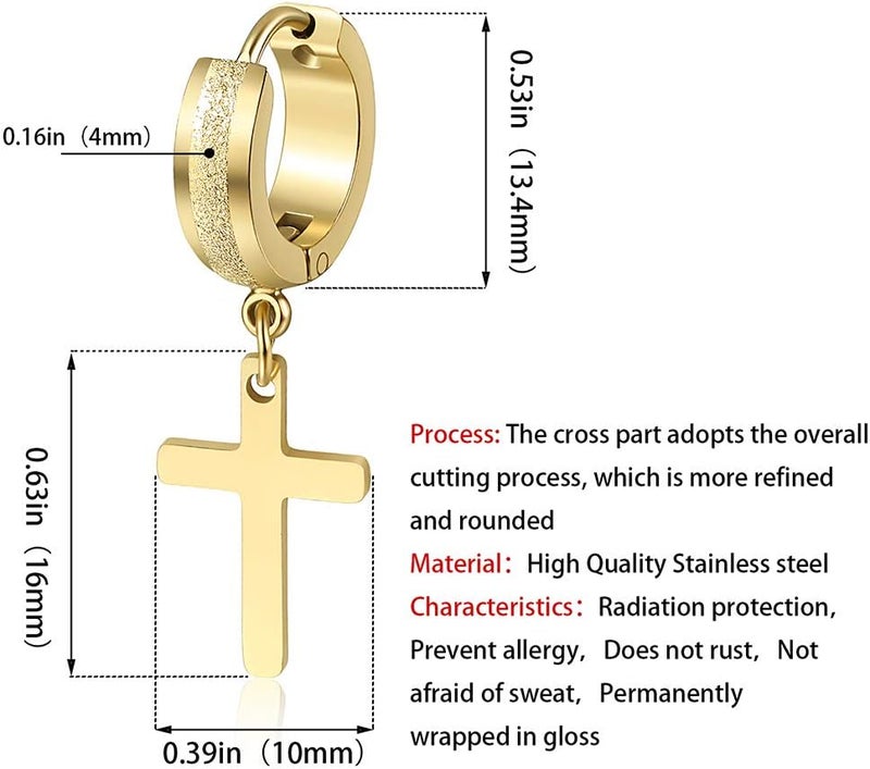 TXPFF Store Men Women Stainless Steel Cross Earrings Set Dangle Hinged Earrings of Dangle Hinged Earrings Cross hoop Earrings - Image 2