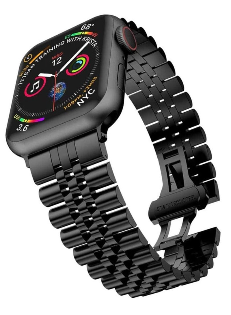 Stainless Steel Solid Strap Metal Bracelet for Apple Watch Series 7 6 5 4 3 2 SE 44mm / 42mm Black - Image 1
