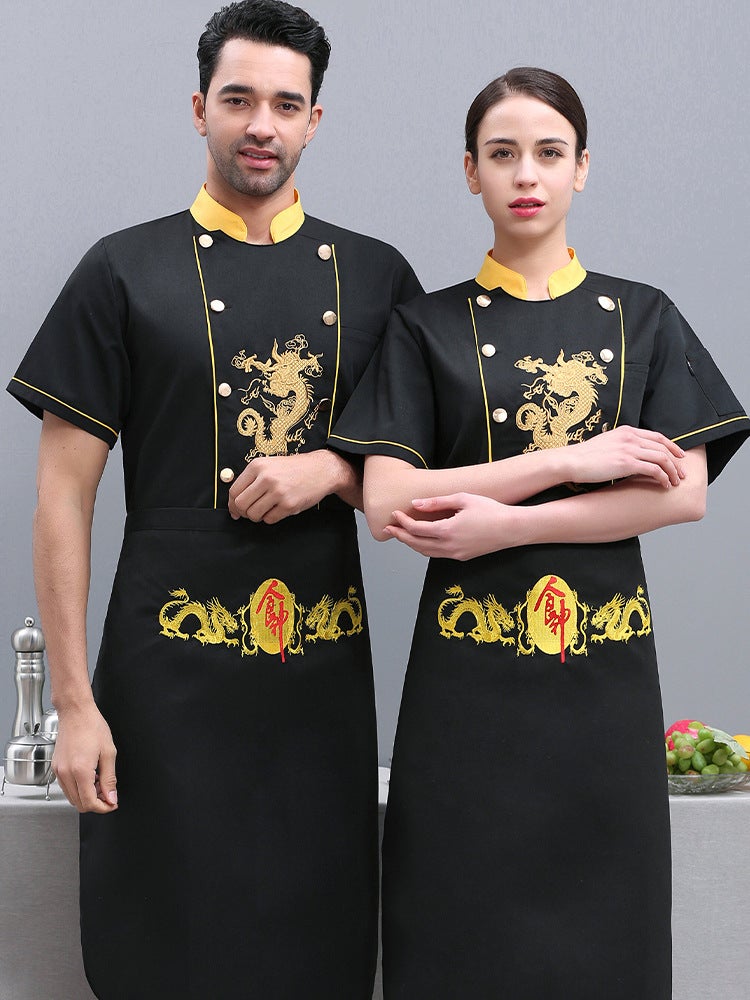 Chef'S Uniform Short-Sleeved Male Chef Kitchen Chinese Style Clothing Custom Summer Embroidered Dragon - Image 4
