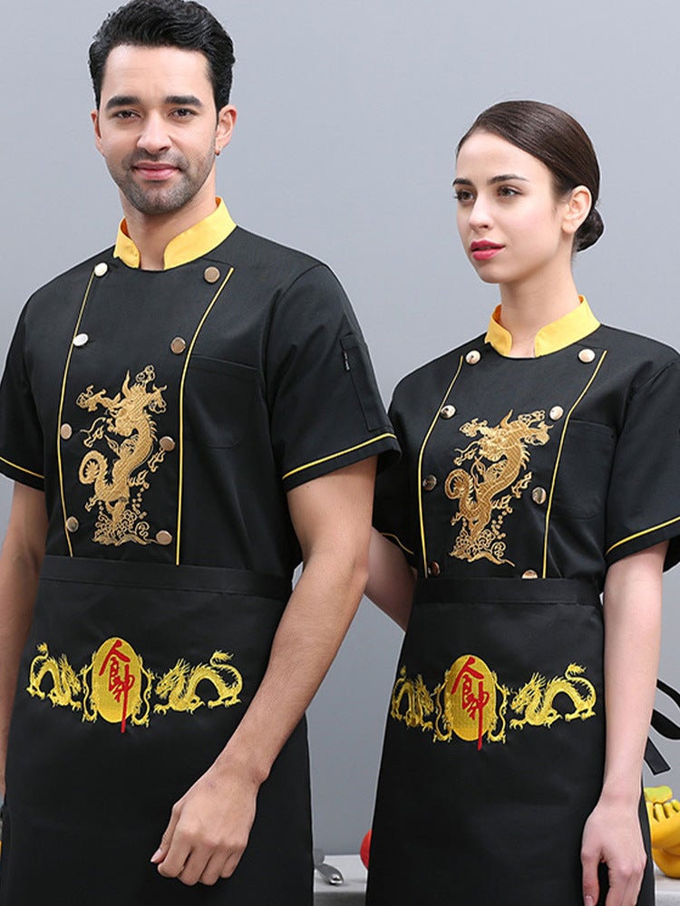 Chef'S Uniform Short-Sleeved Male Chef Kitchen Chinese Style Clothing Custom Summer Embroidered Dragon - Image 5