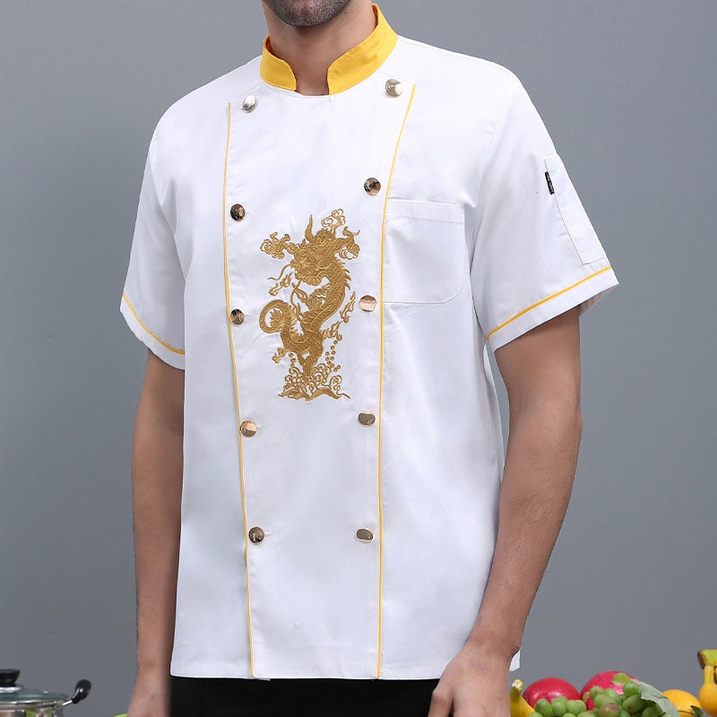 Chef'S Uniform Short-Sleeved Male Chef Kitchen Chinese Style Clothing Custom Summer Embroidered Dragon - Image 1