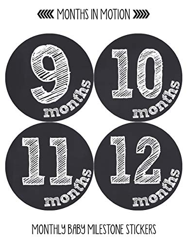 Months In Motion Gender Neutral Baby Month Stickers - Monthly Milestone Sticker for Boy or Girl - Infant Photo Prop for First Year - Shower Gift - Newborn Keepsakes - Unisex- Chalkboard - Image 4