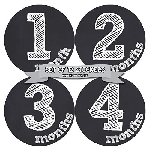 Months In Motion Gender Neutral Baby Month Stickers - Monthly Milestone Sticker for Boy or Girl - Infant Photo Prop for First Year - Shower Gift - Newborn Keepsakes - Unisex- Chalkboard - Image 5