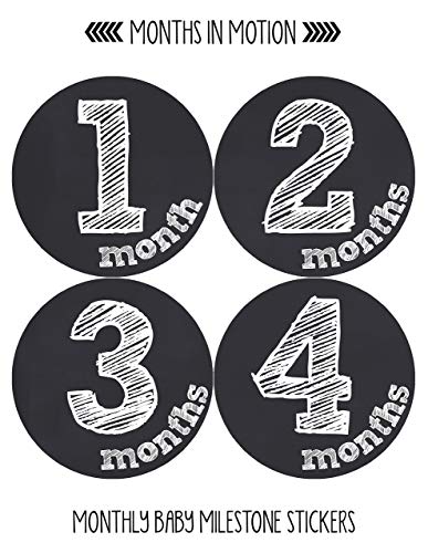 Months In Motion Gender Neutral Baby Month Stickers - Monthly Milestone Sticker for Boy or Girl - Infant Photo Prop for First Year - Shower Gift - Newborn Keepsakes - Unisex- Chalkboard - Image 2