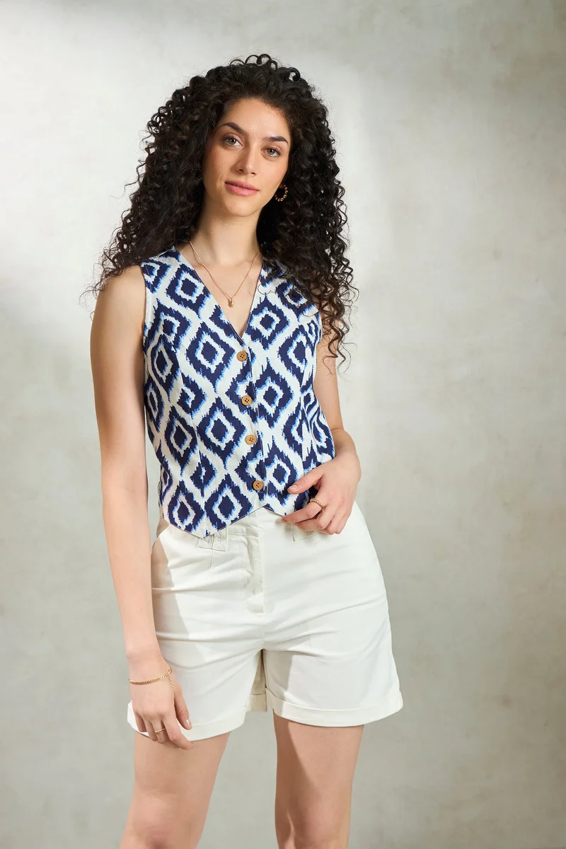 فيرجيو Linen Button Brunchwear Crop Top for Women