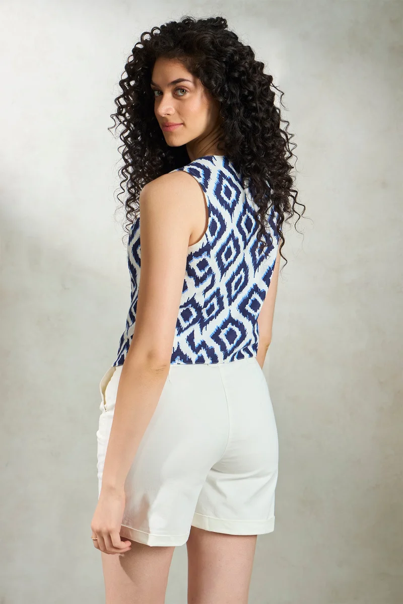 فيرجيو Linen Button Brunchwear Crop Top for Women