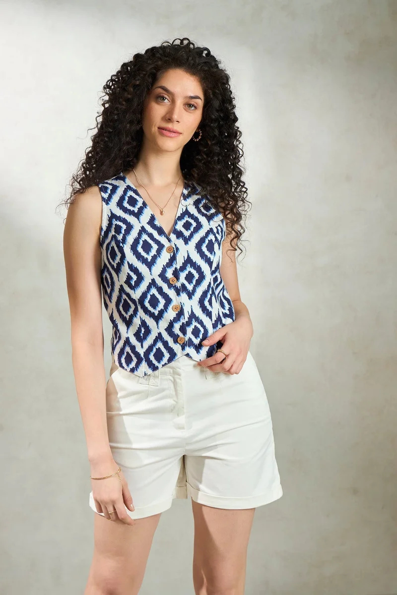 Virgio Linen Button Brunchwear Crop Top for Women