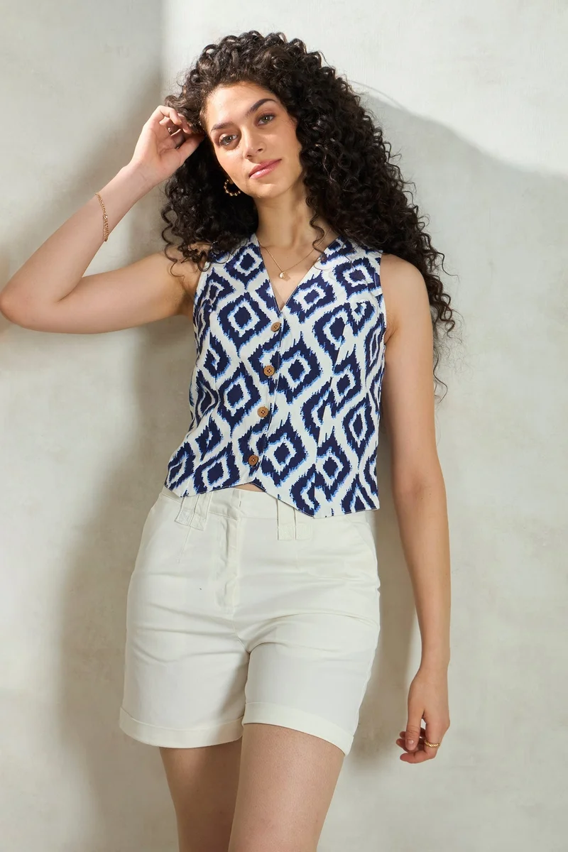 فيرجيو بلوزة كتان قصيرة بأزرار للنساء