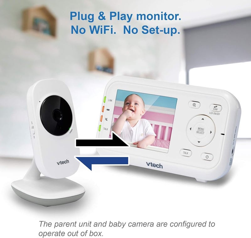 VTech Video Baby Monitor with 1000ft Long Range, Auto Night Vision, 2.8” Screen, 2-Way Audio Talk, Temperature Sensor, Power Saving Mode, Lullabies and Wall-mountable Camera with bracket, White - Image 5