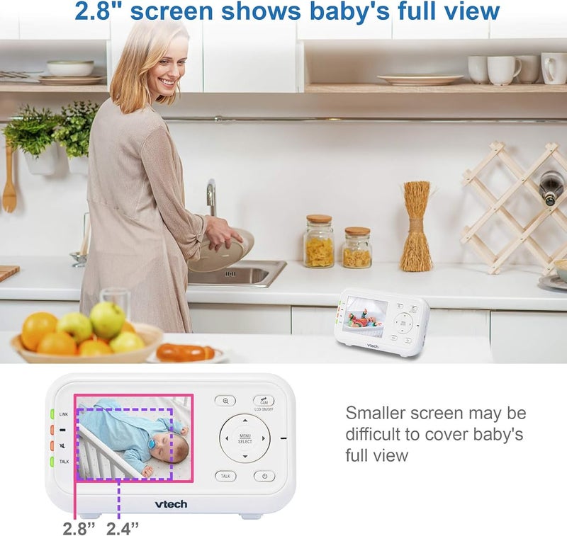 VTech Video Baby Monitor with 1000ft Long Range, Auto Night Vision, 2.8” Screen, 2-Way Audio Talk, Temperature Sensor, Power Saving Mode, Lullabies and Wall-mountable Camera with bracket, White - Image 4