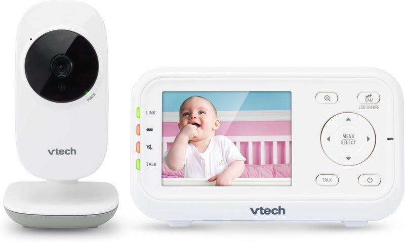 VTech Video Baby Monitor with 1000ft Long Range, Auto Night Vision, 2.8” Screen, 2-Way Audio Talk, Temperature Sensor, Power Saving Mode, Lullabies and Wall-mountable Camera with bracket, White - Image 1