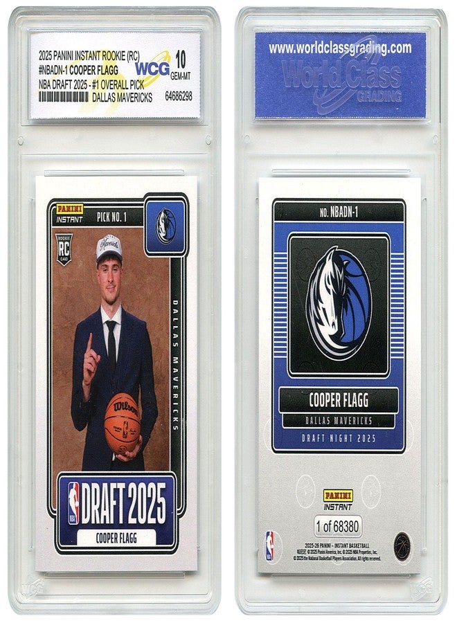 WCG 2025 NBA Panini Cooper Flagg #1 Draft Pick 1st Ever Official NBA Rookie Card RC - Graded GEM Mint 10 - Image 3