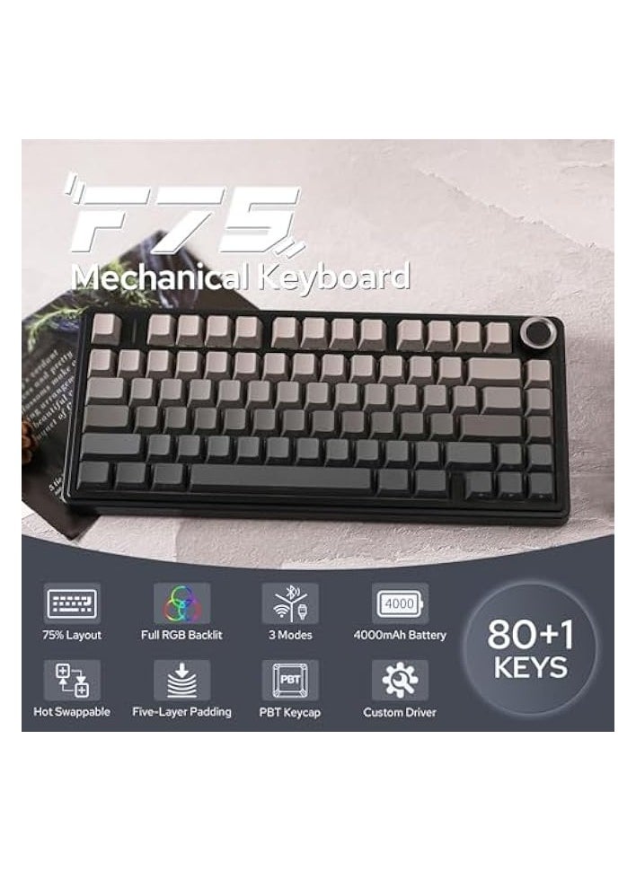 PROMASS - AULA F75 Gasket Mechanical Keyboard, 75% Wireless Hot Swappable Gaming Keyboard with Five-Layer Padding&Knob, Bluetooth/2.4GHz/USB-C, RGB (Black Gradient, LEOBOG Reaper Switch) - Image 1