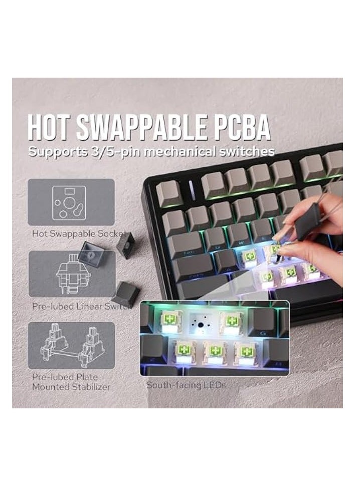 PROMASS - AULA F75 Gasket Mechanical Keyboard, 75% Wireless Hot Swappable Gaming Keyboard with Five-Layer Padding&Knob, Bluetooth/2.4GHz/USB-C, RGB (Black Gradient, LEOBOG Reaper Switch) - Image 1