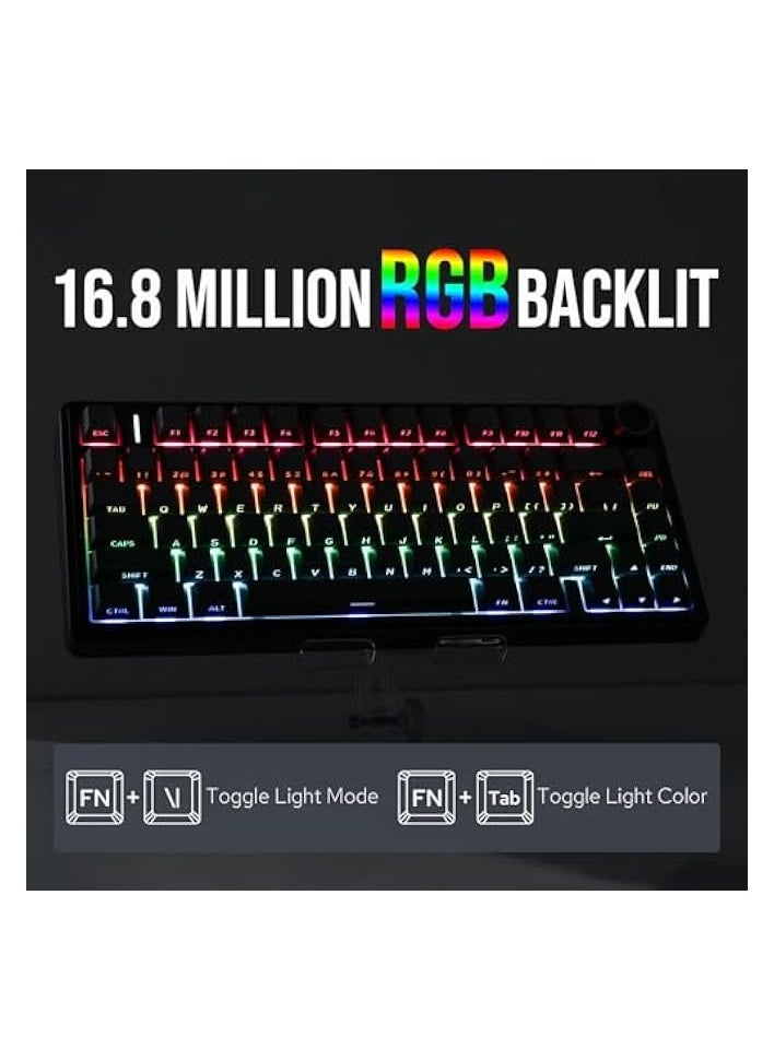 PROMASS - AULA F75 Gasket Mechanical Keyboard, 75% Wireless Hot Swappable Gaming Keyboard with Five-Layer Padding&Knob, Bluetooth/2.4GHz/USB-C, RGB (Black Gradient, LEOBOG Reaper Switch) - Image 1