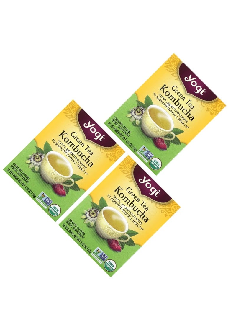 شاي يوغي شاي كومبوتشا أخضر، 16 كيس شاي، 1.12 أونصة (32 جم) من عبوة من 3 قطع - Image 2