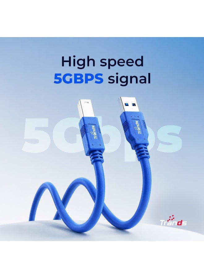 Trands USB 3.0 SuperSpeed Printer Cable (CA001) – 3-Meter (10ft) Active Repeater Data Cord, 5Gbps High-Speed Transfer, Type-A to Type-B, Blue - Image 3