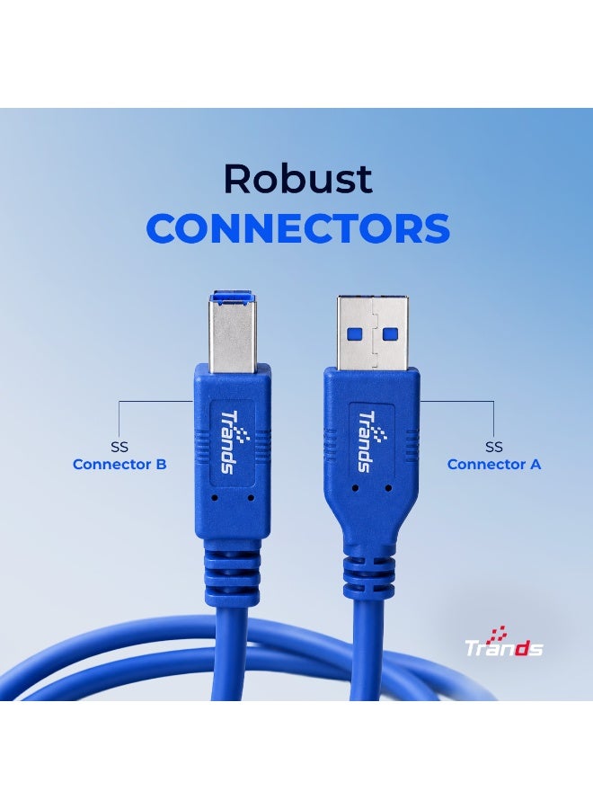 Trands USB 3.0 SuperSpeed Printer Cable (CA001) – 3-Meter (10ft) Active Repeater Data Cord, 5Gbps High-Speed Transfer, Type-A to Type-B, Blue - Image 4