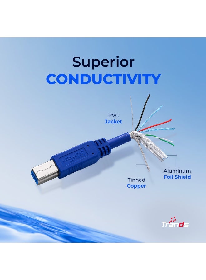 Trands USB 3.0 SuperSpeed Printer Cable (CA001) – 3-Meter (10ft) Active Repeater Data Cord, 5Gbps High-Speed Transfer, Type-A to Type-B, Blue - Image 5