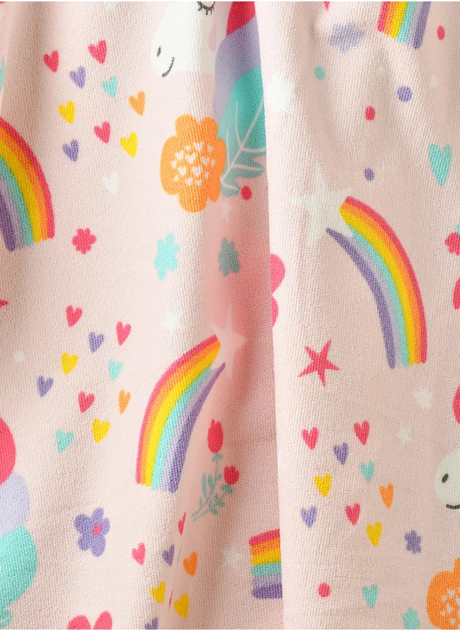 babyqlo Pink Hooded Kids Towel with unicorns and rainbows