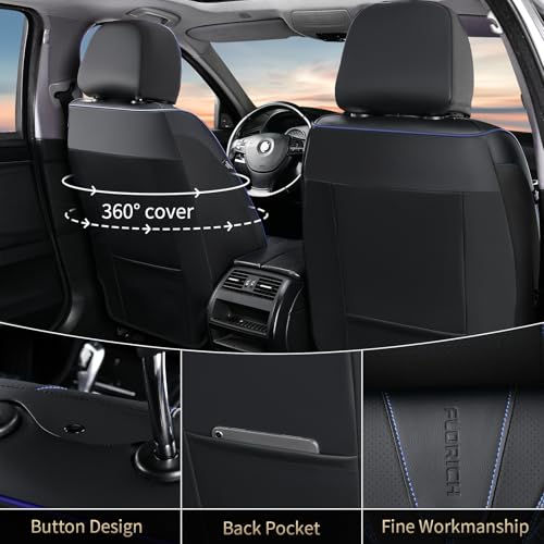 FLORICH Automotive Car Seat Covers Front Seat, Leather Car Seat Cover 2 Pack Waterproof Front Seat Covers Full Coverage Driver Seat Protector Universal Fit for Most Cars SUV Trucks, Black&Blue Line - Image 2