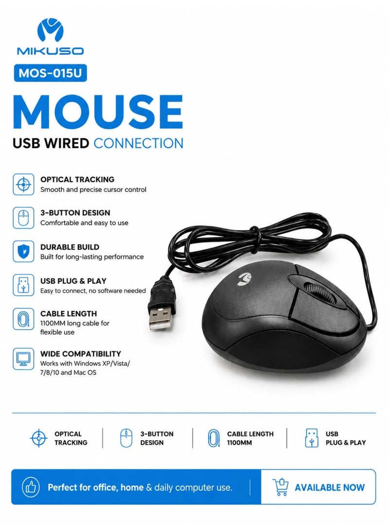 Mikuso MOS-015U USB Wired Optical Mouse - Black - Image 2