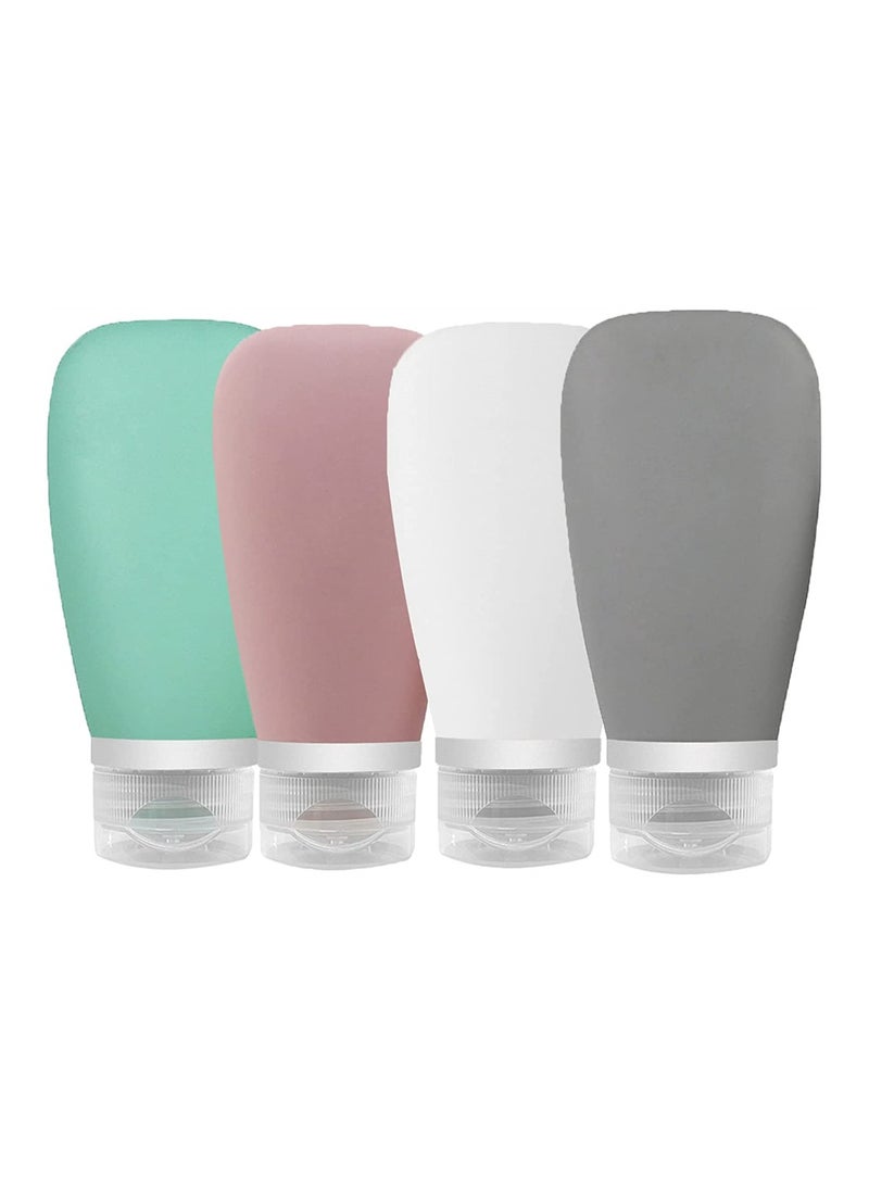 Zikra 4 Pack Travel Bottles Set,  Silicone Travel Toiletries Portable Travel Containers, Leak Proof Refillable Squeezable Silicone Bottle for Liquid Shampoos, Soap and Cosmetic (BPA Free, 3 oz) - Image 1