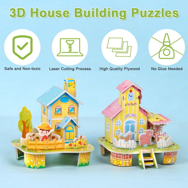سساين CCINEE 12 حزمة 3D منزل بناء الألغاز عدة للأطفال 3D DIY بانوراما الكرتون ورقة الألغاز لعبة مجموعة للأطفال الهدايا اليد على الحرف اليدوية جوائز المدرسة - Image 4
