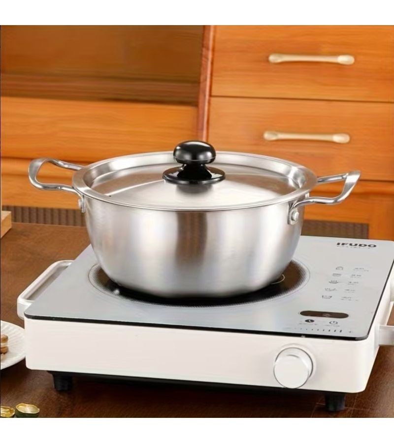 8.66 Inch Stainless Steel Soup Pot for Induction Cooker Instant Noodles Hot Pot Camping Outdoor - Image 1