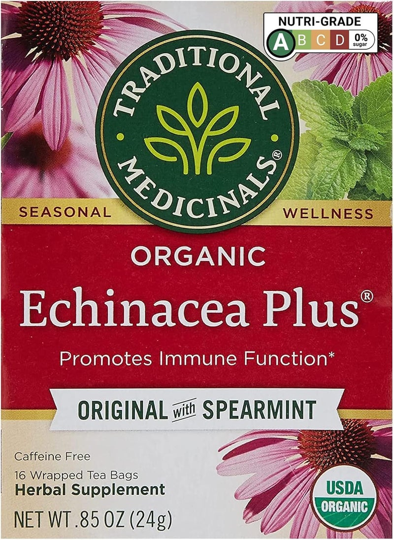 Traditional Medicinals Organic Echinacea Plus Tea with Spearmint - 16 Caffeine-Free Tea Bags for Immune Support - USDA Organic - Image 1