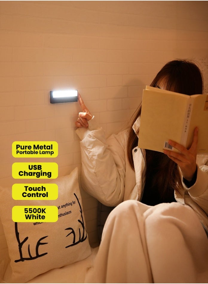 مودي مصباح قراءة LED محمول قابل لإعادة الشحن من MODI، مناسب للسكن الجامعي، أو السرير بطابقين، أو الخزانة، أو المكتب | مزود بمنفذ USB، مع خاصية التعتيم المستمر، لون أبيض طبيعي ٥٥٠٠ كلفن، مع حامل مغناطيسي، وهيكل معدني. - Image 1