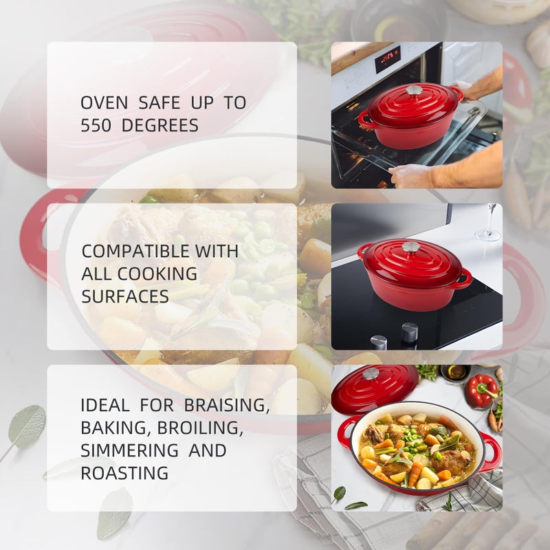 Alathote 5.5 Quart Oval Enameled Cast Iron Dutch Oven Pot With Lid  Oven Safe Up To 550 F & Dishwasher Safe  Sturdy Dutch Oven Cookware - Image 3