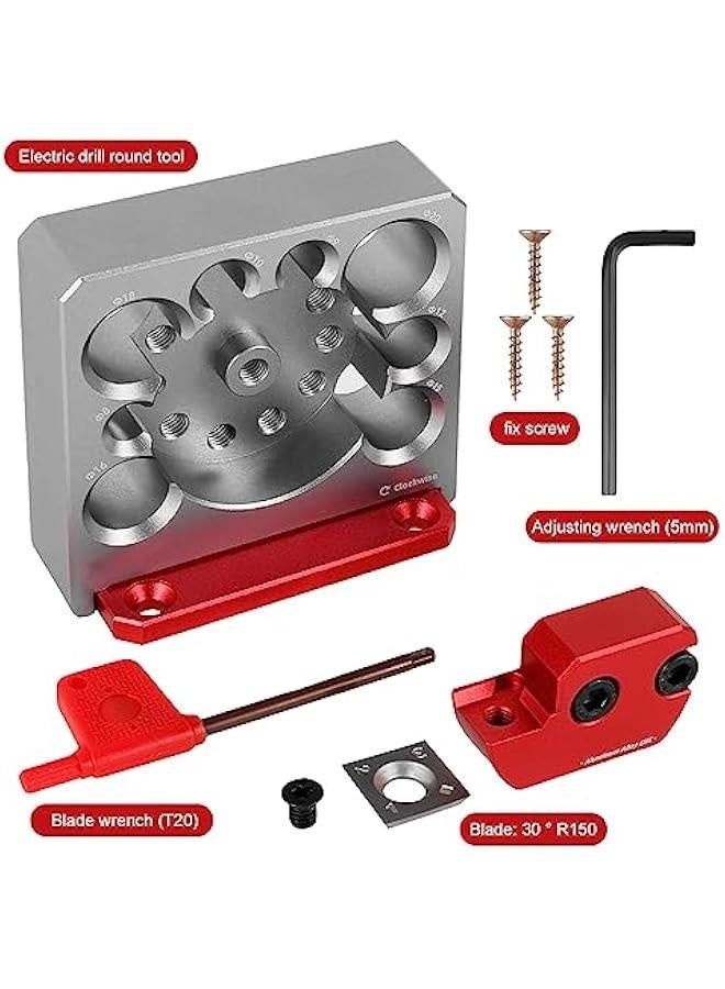 6 Pcs Dowel Maker Jig Kit, Carbide Inserts Dowel Maker with Carbide Blade, Dowel Cutter Plate, 8 Holes Metric 8-20mm Aluminum Alloy Electric Drill Milling Dowel Round Rod Auxiliary Tool (Silver Red)  - Image 4