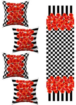 Cango Home Red Black Checkered Striped Floral Patterned 4-Piece Throw Pillow Cover 1 Runner Set 4KMBS260-RS 