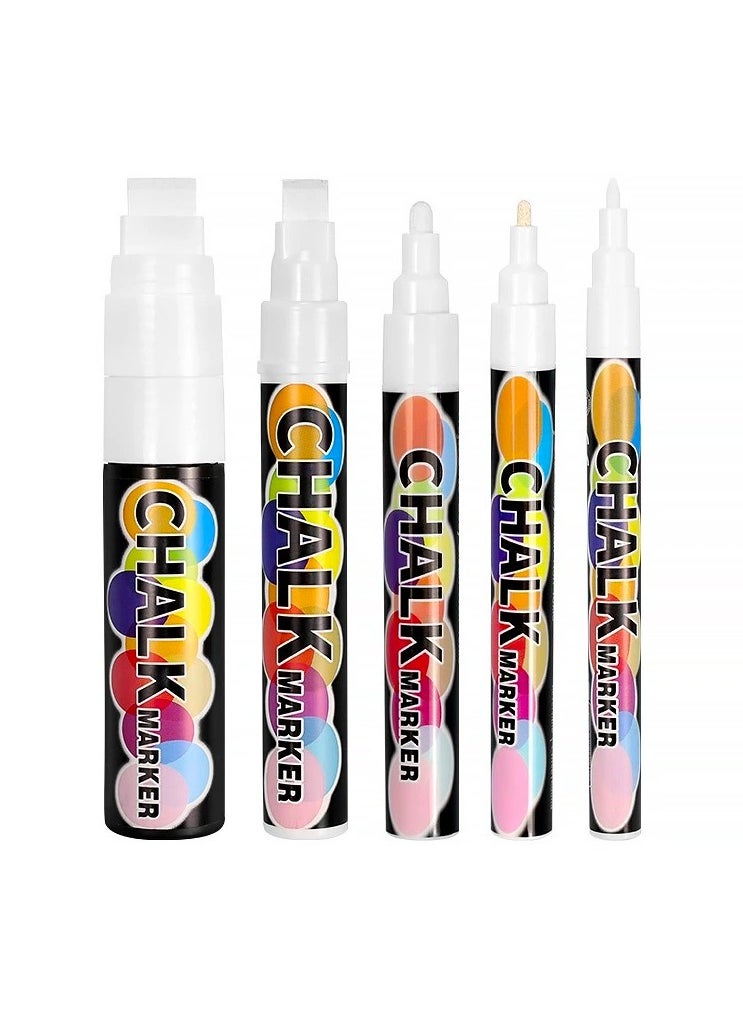 Generic White Chalk Markers 5pcs, Different Sizes Non-Toxic Liquid Chalkboard Markers, White Liquid Chalk Marker for Windows, Glass - 1, 3, 6, 10, 15mm Tips  - Image 1