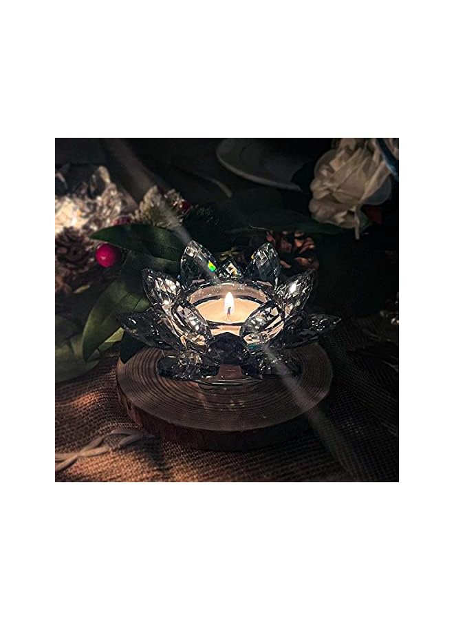 The Bros Crystal Lotus Flower Tealight Candle Holders/Glass Tea Light Candlestick Decor Decoration for Christmas Home Wedding Party (Blue 1pcs)  - Image 2