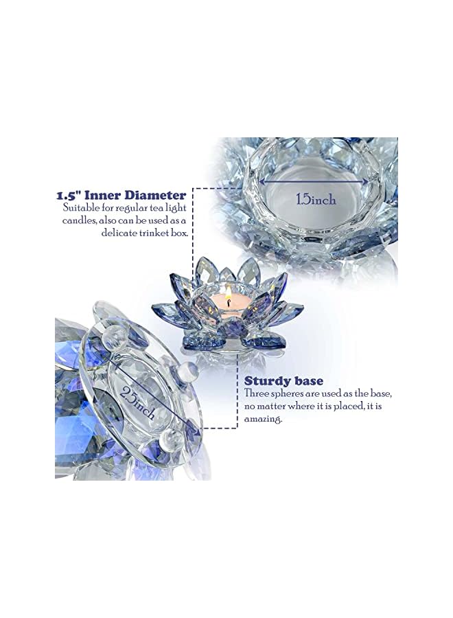 The Bros Crystal Lotus Flower Tealight Candle Holders/Glass Tea Light Candlestick Decor Decoration for Christmas Home Wedding Party (Blue 1pcs)  - Image 4