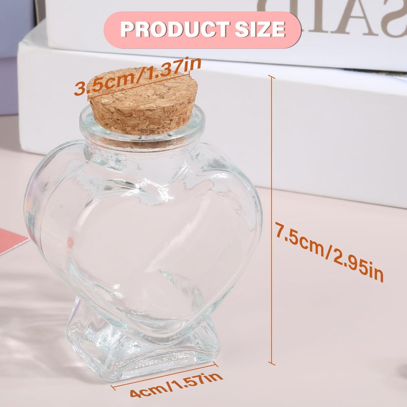 Moodefing 50ml 1Pcs Empty CLear Glass Heart-Shaped Bottles Decorative, Glass Bottle with Cork Stopper for Wedding and DIY Art Craft - Image 2