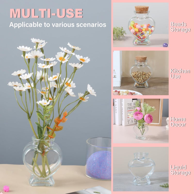 Moodefing 50ml 1Pcs Empty CLear Glass Heart-Shaped Bottles Decorative, Glass Bottle with Cork Stopper for Wedding and DIY Art Craft - Image 3