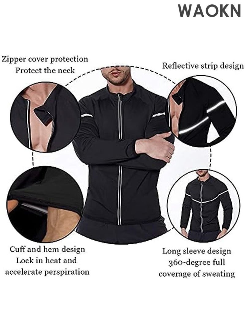 WAOKN Sauna Suit for Men Sweat - Long Sleeve Shirt Jacket Workout Body Shaper Zipper Top Slimming Fitness Trainer Gym Sleeve Sleeve Sauna Shirt Modern Trainer 2 in 1 Slimming Full Body Shaper Workout Top Shape Weight Loss Zipper Jacket Long Sleeve,Gym Workout Tops Body Shaper Sweat Suits - Image 5