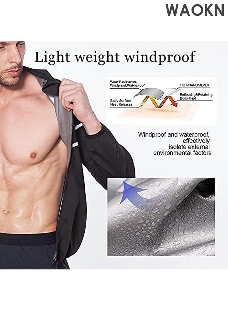 WAOKN Sauna Suit for Men Sweat - Long Sleeve Shirt Jacket Workout Body Shaper Zipper Top Slimming Fitness Trainer Gym Sleeve Sleeve Sauna Shirt Modern Trainer 2 in 1 Slimming Full Body Shaper Workout Top Shape Weight Loss Zipper Jacket Long Sleeve,Gym Workout Tops Body Shaper Sweat Suits - Image 3