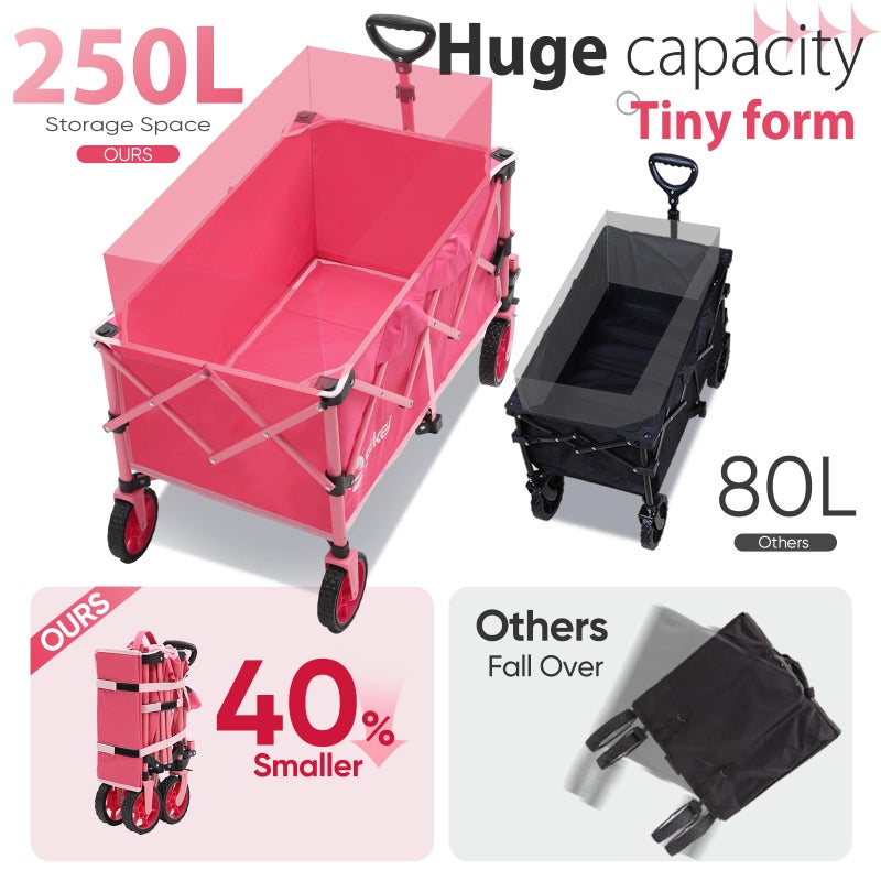 Sekey Pink Collapsible Foldable Wagon with 330lbs Weight Capacity, Heavy Duty Folding Wagon Cart with Big All-Terrain Wheels & Drink Holders. Pink - Image 3