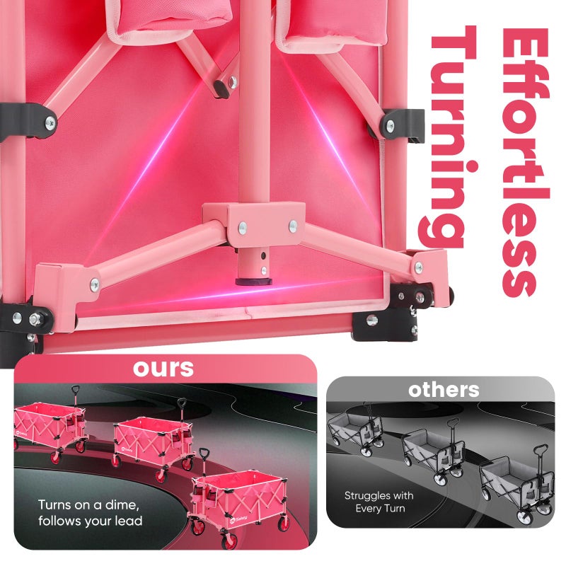 Sekey Pink Collapsible Foldable Wagon with 330lbs Weight Capacity, Heavy Duty Folding Wagon Cart with Big All-Terrain Wheels & Drink Holders. Pink - Image 4
