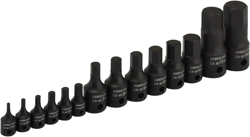 Neiko NEIKO 01141B Allen-Bit Socket Set, Metric Socket Set, 2.5 mm to 19 mm, 1/4-Inch, 3/8-Inch, and 1/2-Inch Drive, CrMo Steel, Impact-Grade, 14-Piece Set  - Image 4