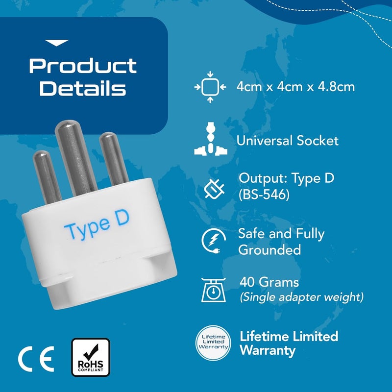 Ceptics Canada to India Converter Plug, World (USA, UK, China & More) Australia to India Plug Converter - Type D USA India Adapter - CE - RoHS - (White) - 2 Pack - Image 3