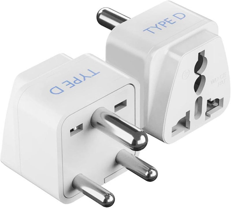 Ceptics Canada to India Converter Plug, World (USA, UK, China & More) Australia to India Plug Converter - Type D USA India Adapter - CE - RoHS - (White) - 2 Pack - Image 1